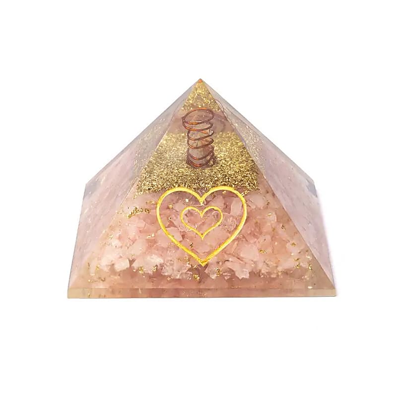 Orgonit Pyramide Rosenquarz mit Herz -- ±7,5cm