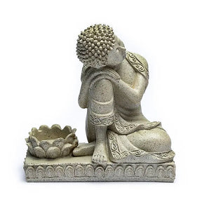 Buddha mit Kerzenhalter steingrau -- 394 g; 17.5 cm