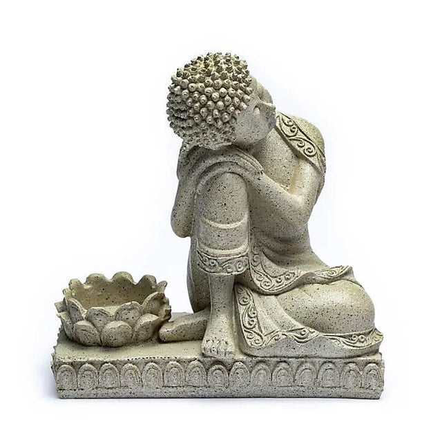 Buddha mit Kerzenhalter steingrau -- 394 g; 17.5 cm