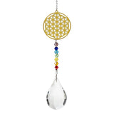 Kristalltropfen mit Chakrakette Blume des Lebens -- 29 cm