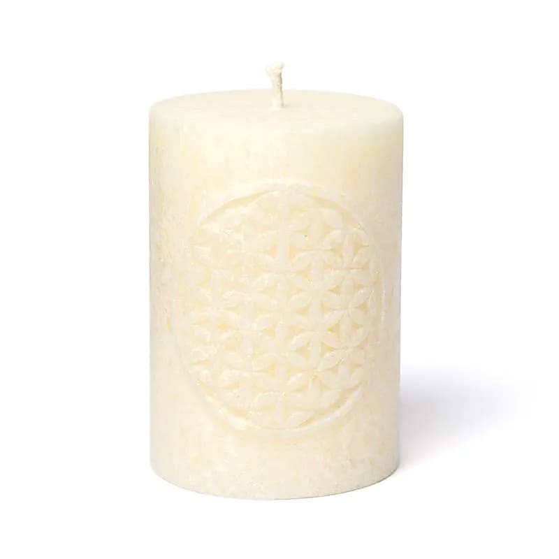 Geprägte Votivkerze Blume des Lebens Stearin Off-White -- 8x5.5 cm