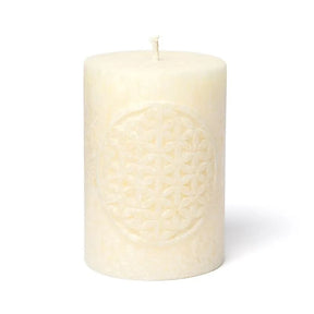 Geprägte Votivkerze Blume des Lebens Stearin Off-White -- 8x5.5 cm