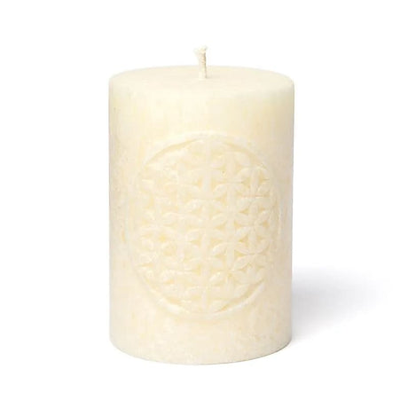 Geprägte Votivkerze Blume des Lebens Stearin Off-White -- 8x5.5 cm