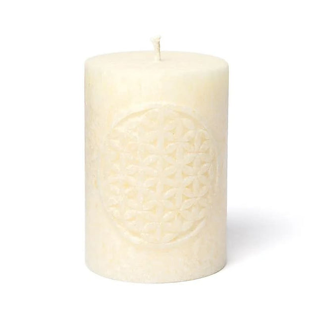 Geprägte Votivkerze Blume des Lebens Stearin Off-White -- 8x5.5 cm