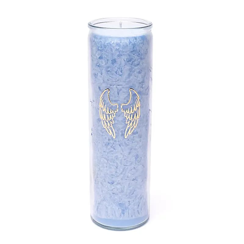 Kerze Stearin Engelsflügel hellblau unparfümiert -- 21x6.5 cm