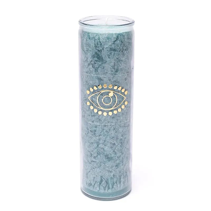 Kerze Stearin Auge der Vorsehung aquamarin unparfümiert -- 21x6.5 cm