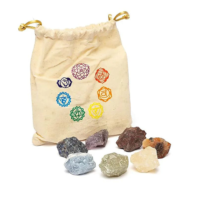 Set: 7 Chakrasteine in Baumwolltäschchen -- 291g