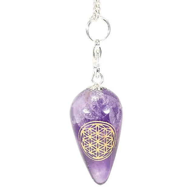 Pendel Amethyst tropfenförmig der Blume des Lebens -- 13 g