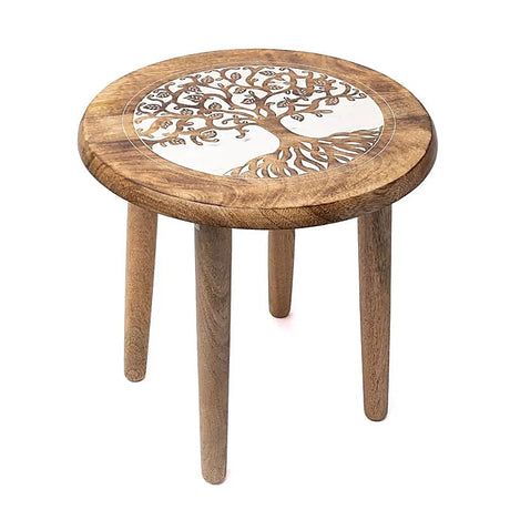 Beistelltischchen Lebensbaum Druck Mango Holz -- 30x30x31 cm