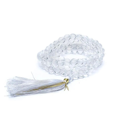 Mala Bergkristall weiße Quaste 108 Perlen +Tasche -- 0.8 cm