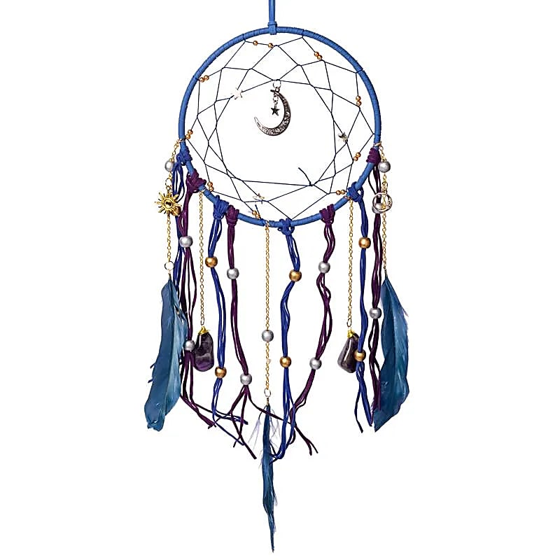 Traumfänger Mondanhänger mit Trommelamethyst – ±16x45cm