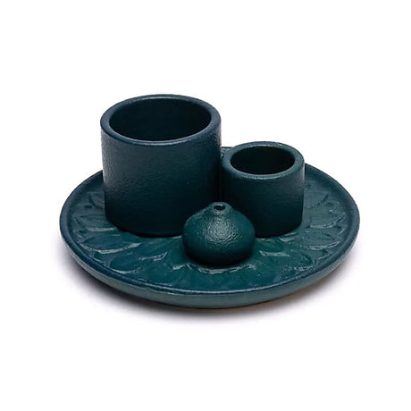 Keramikhalter für Palo Santo, Smudge und Räucherstäbchen Blumenmotiv petrol -- 13x6 cm