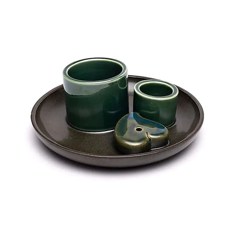 Keramikhalter für Palo Santo, Smudge und Räucherstäbchen Herz petrol/braun -- 14x6 cm