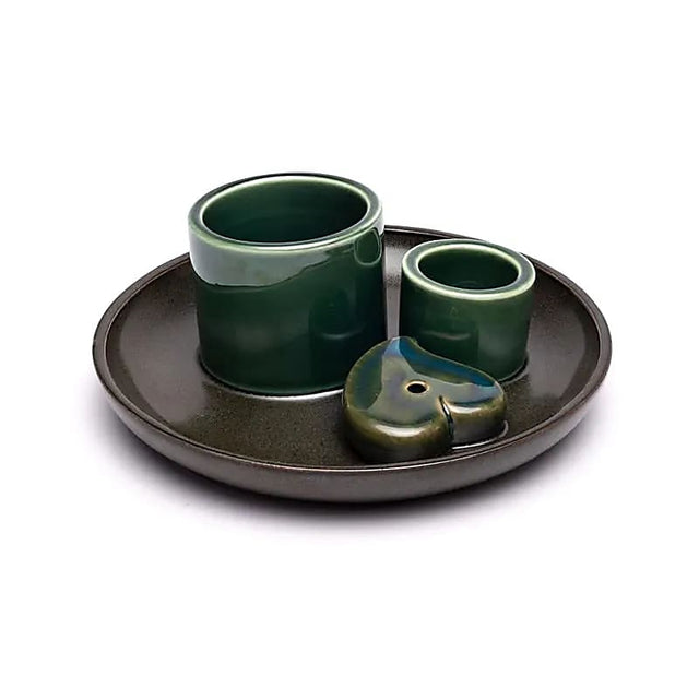 Keramikhalter für Palo Santo, Smudge und Räucherstäbchen Herz petrol/braun -- 14x6 cm
