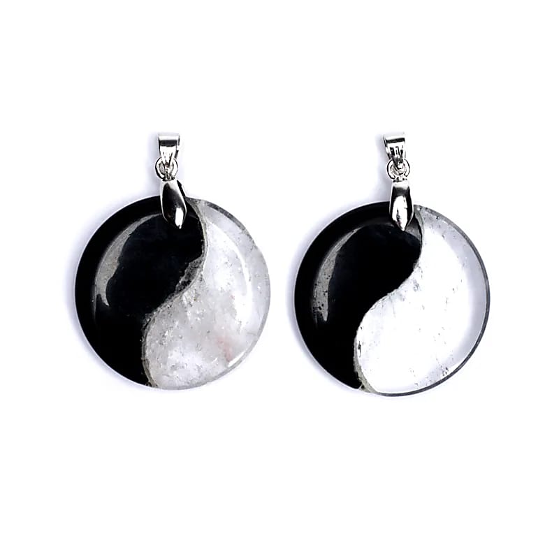 Anhänger Yin Yang Obsidian Bergkristall -- 3 cm