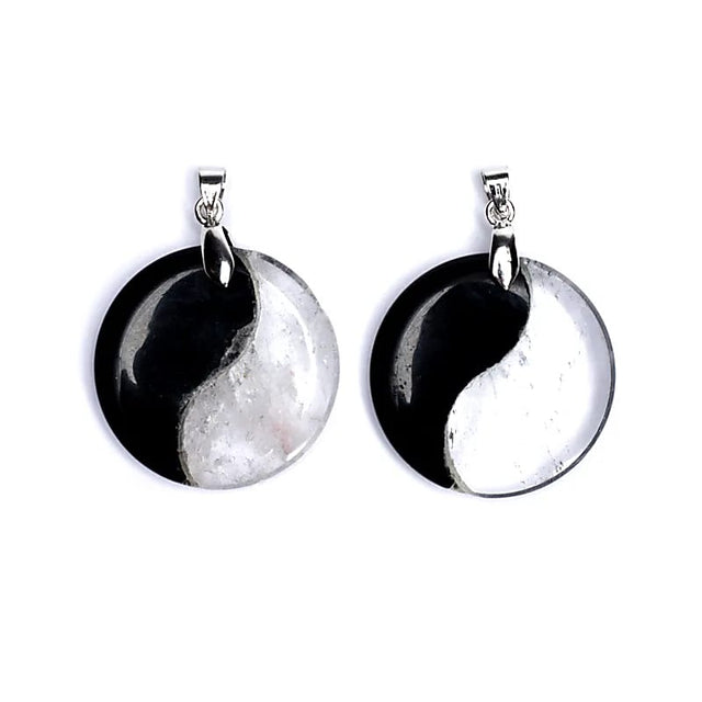 Anhänger Yin Yang Obsidian Bergkristall -- 3 cm