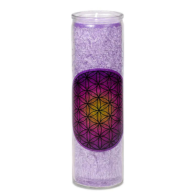 Stearinkerze Blume des Lebens violett -- 21x6.5 cm