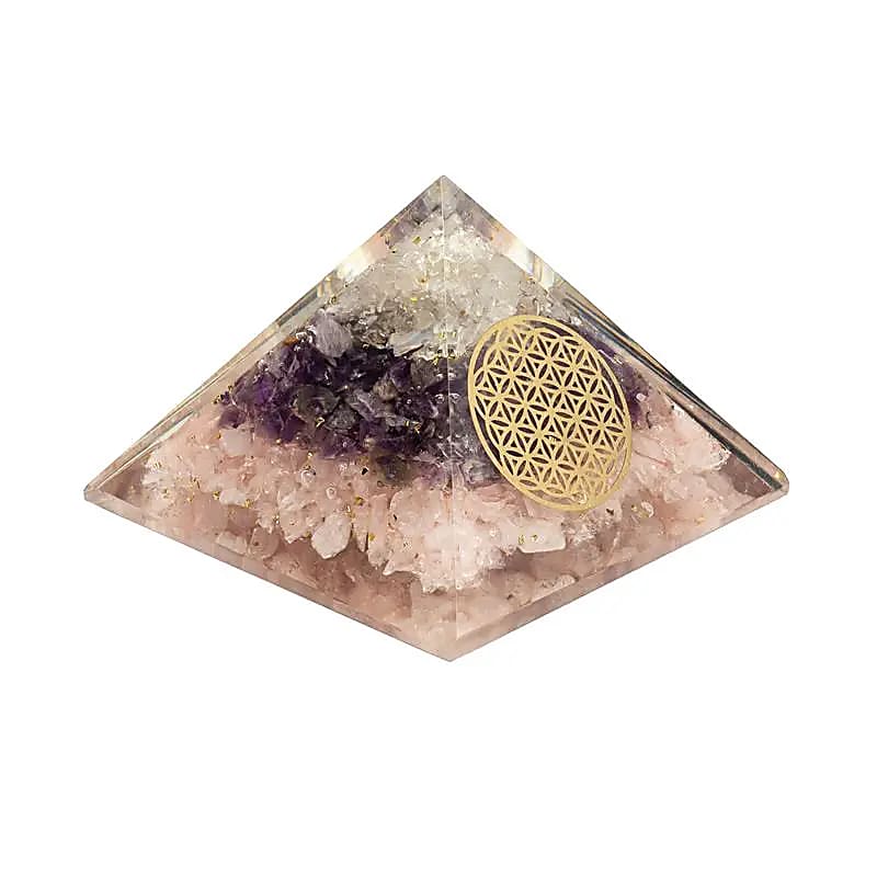 Orgonit Pyramide Goldene Dreieck mit Blume des Lebens -- ±7,5cm