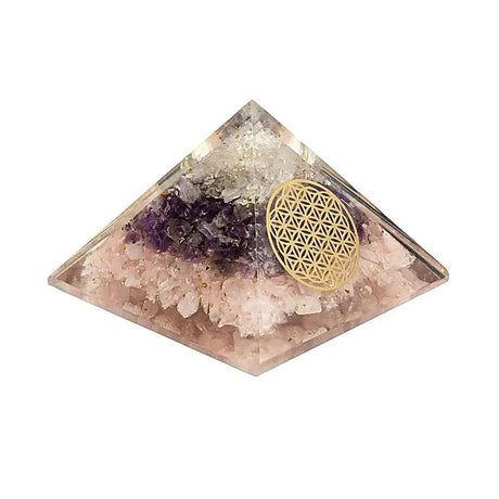 Orgonit Pyramide Goldene Dreieck mit Blume des Lebens -- ±7,5cm