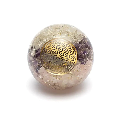 Orgonit Kugel Goldene Dreieck mit Blume des Lebens -- ±5,5cm