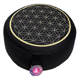 Meditationskissen Blume des Lebens schwarz/gold -- 33x17 cm