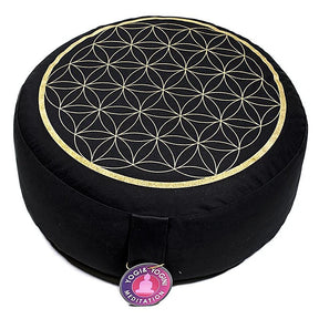 Meditationskissen Blume des Lebens schwarz/gold -- 33x17 cm