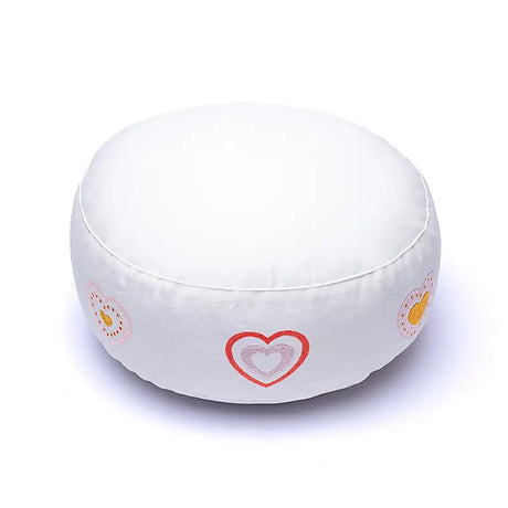 Meditationskissen weiß Herzen BIO-Baumwolle (OCS) -- 33x17 cm; 2100g