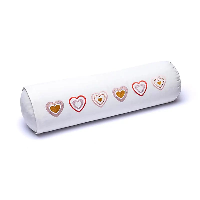 Meditationsbolster weiß Herzen BIO Baumwolle (OCS) -- 60x16 cm; 2300g
