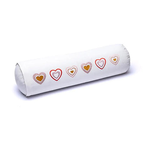 Meditationsbolster weiß Herzen BIO Baumwolle (OCS) -- 60x16 cm; 2300g