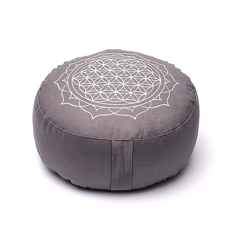 Meditationskissen Blume des Lebens mandala grau Baumwolle BIO (OCS) -- 33x17 cm; 2100g