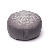Meditationskissen Blume des Lebens mandala grau Baumwolle BIO (OCS) -- 33x17 cm; 2100g