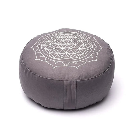 Meditationskissen Blume des Lebens mandala grau Baumwolle BIO (OCS) -- 33x17 cm; 2100g